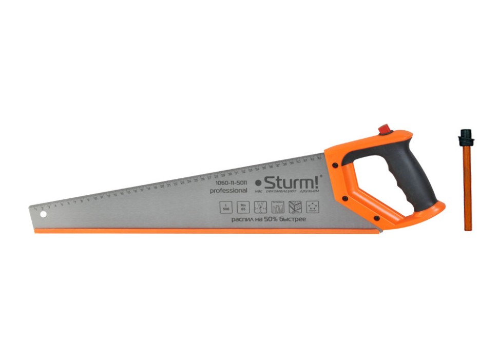Ножовка по дереву, с карандашом, 500мм, 11-12TPI, 3D, серия Кулибин, Sturm!