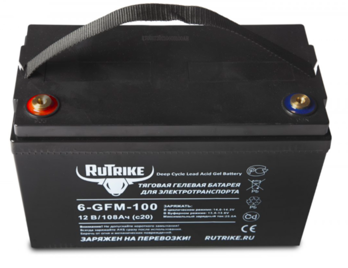 Тяговый гелевый аккумулятор RuTrike 6-GFM-100 (12V108A/H C20)