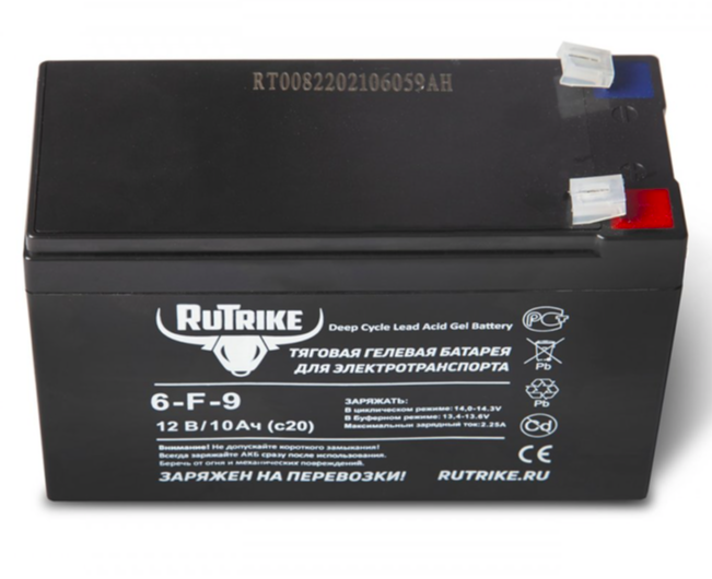 Тяговый гелевый аккумулятор RuTrike 6-F-9 (12V10A/H C20)