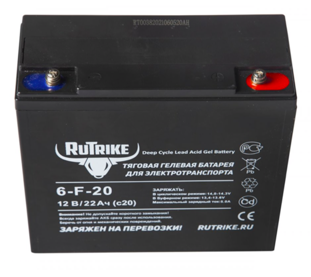 Тяговый гелевый аккумулятор RuTrike 6-F-20 (12V22A/H C20)