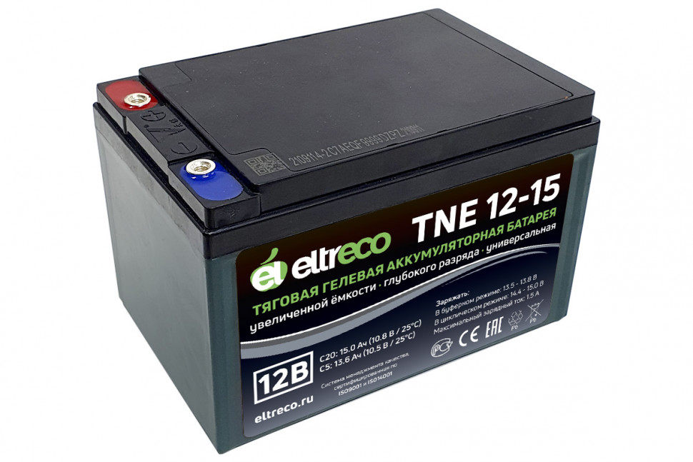 Тяговый гелевый аккумулятор Eltreco TNE12-15 (12V12A/H C3) болт