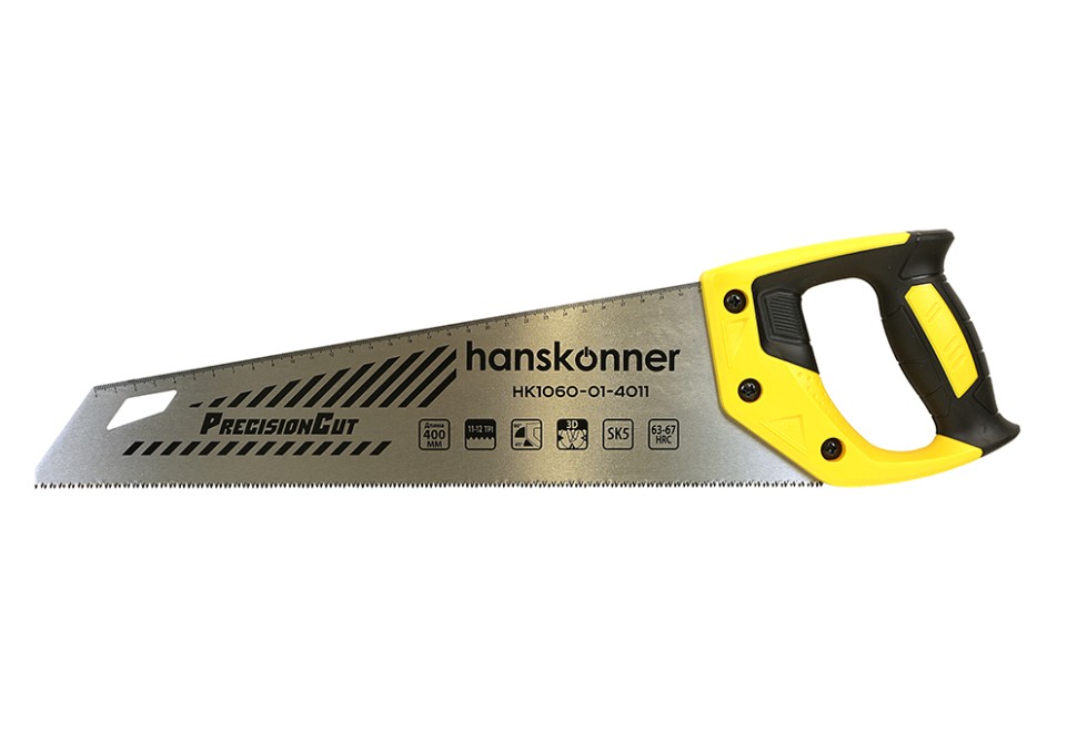 Ножовка по дереву, 400мм, 11-12 TPI, SK5, 3D зуб, Hanskonner
