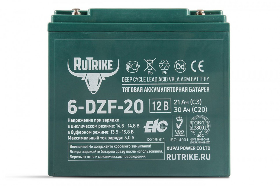 Тяговый гелевый аккумулятор RuTrike 6-DZF-20 
