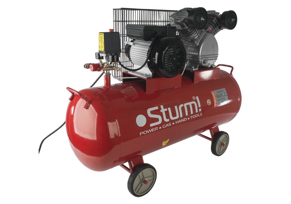 Компрессор воздушный масляный Sturm! AC931031, 2,4кВт, 370 л/мин, ресивер 100 л,  ременной привод